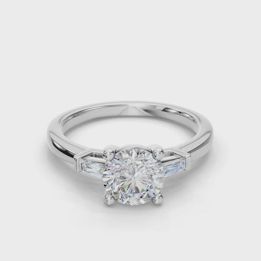 ROUND BAGUETTE THREE STONE RING