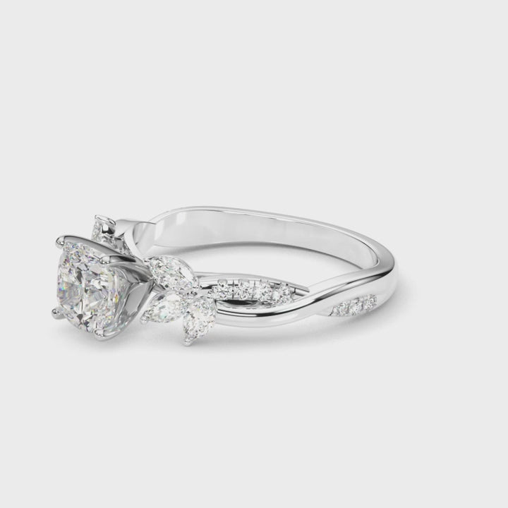CUSHION FLORAL NATURE INSPIRED CHANNEL RING