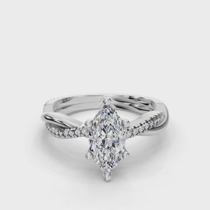 Marquise Cut Lab Diamond Engagement Ring with crossover pave band| D VS1