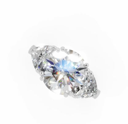 ROUND WITH TRILLION 3 STONE RING