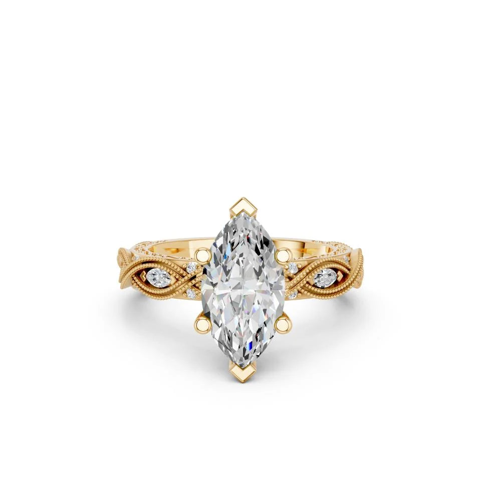 Marquise Cut Lab Diamond with vintage pave band | D VS1