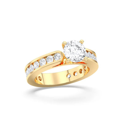 Round Cut Lab Diamond Engagement Ring with with channel set side stones| D VS1