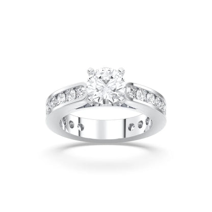 Round Cut Lab Diamond Engagement Ring with with channel set side stones| D VS1