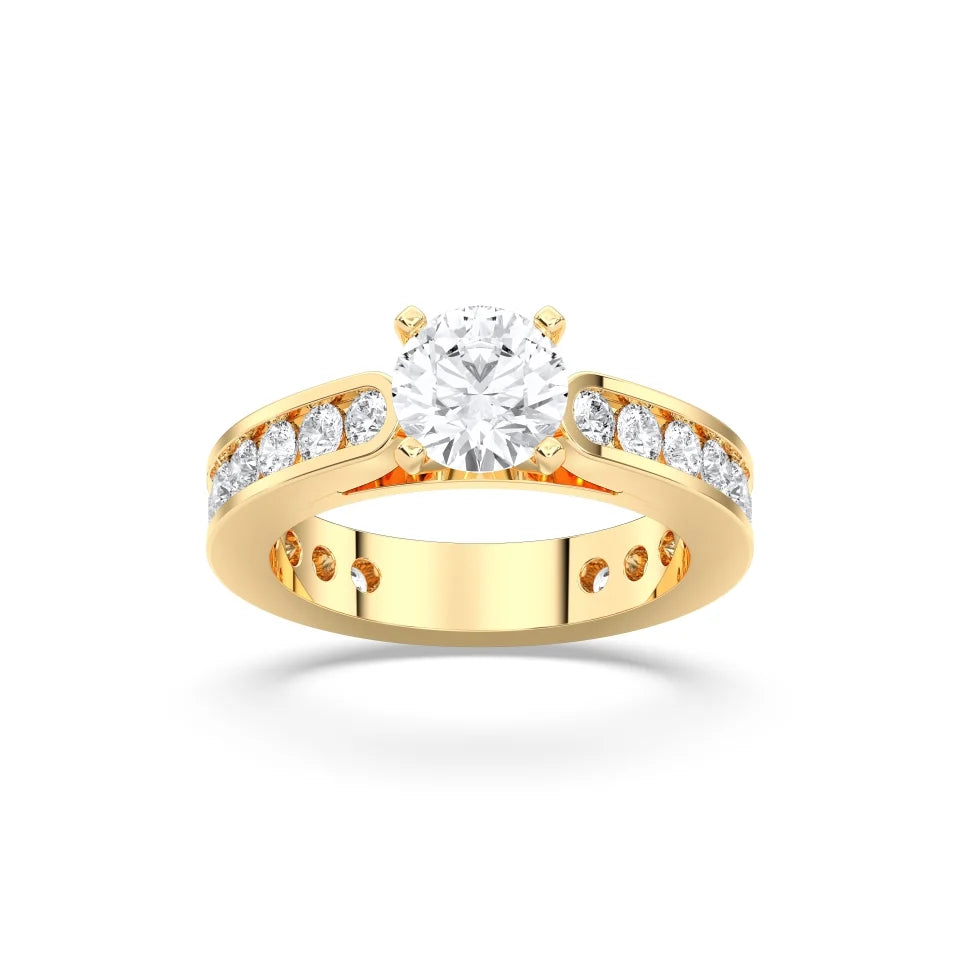 Round Cut Lab Diamond Engagement Ring with with channel set side stones| D VS1