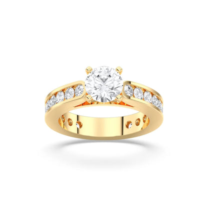 Round Cut Lab Diamond Engagement Ring with with channel set side stones| D VS1