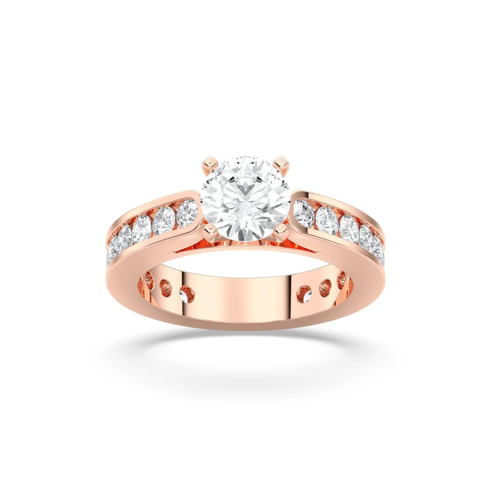 Round Cut Lab Diamond Engagement Ring with with channel set side stones| D VS1