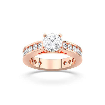 Round Cut Lab Diamond Engagement Ring with with channel set side stones| D VS1