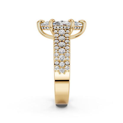 Marquise Cut Lab Grown Diamond Engagement Ring with triple pave band| D VS1