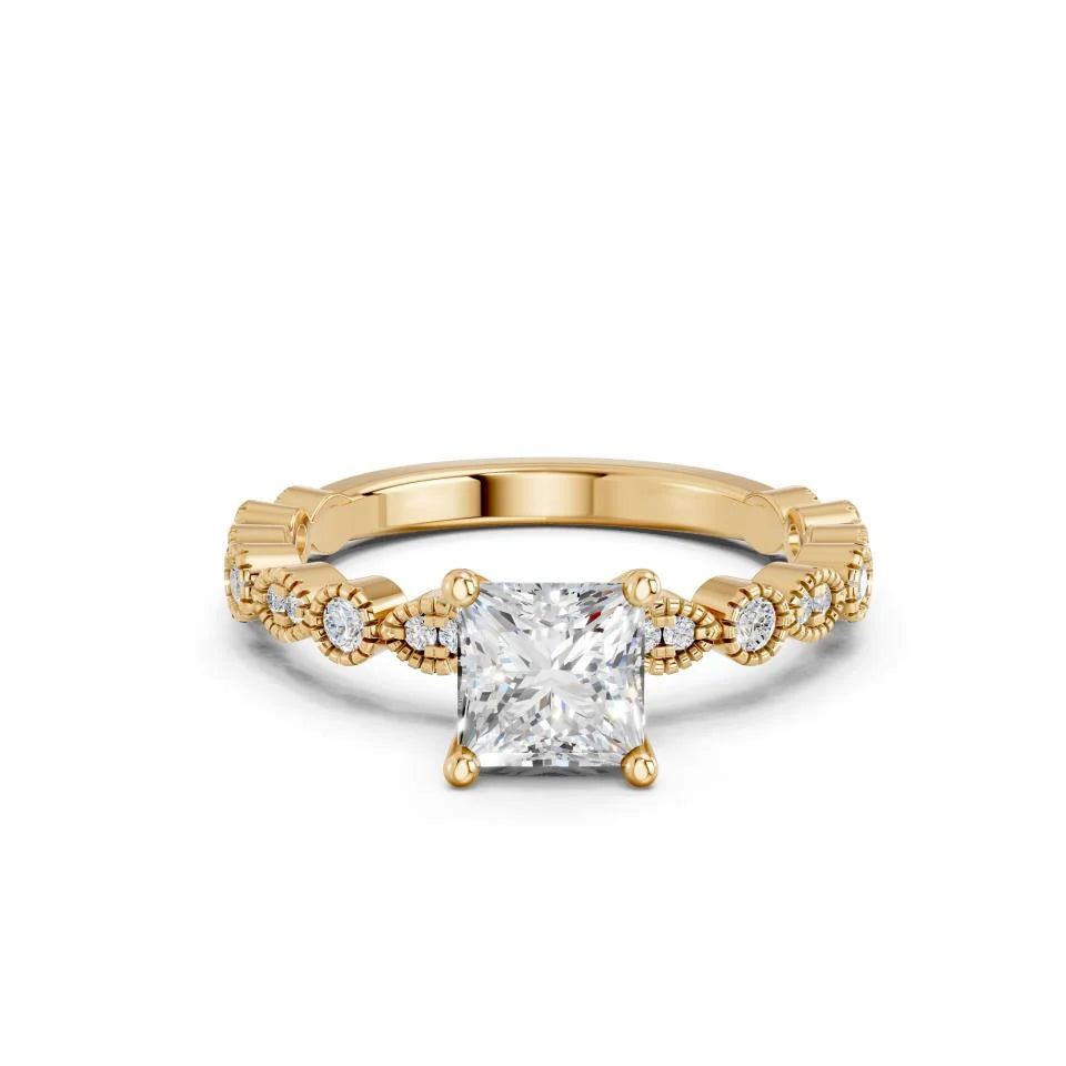 Princess Cut Lab Diamond with vintage milgrain band | D VS1