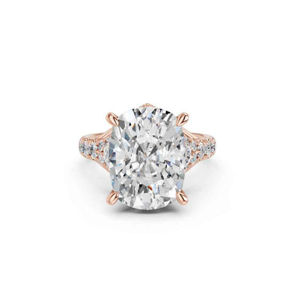 CUSHION CROWN RING WITH HIDDEN HALO AND PAVE BAND