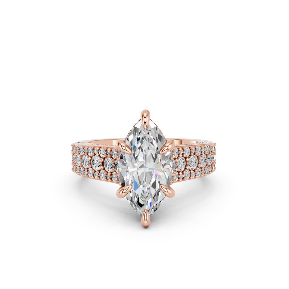 Marquise Cut Lab Grown Diamond Engagement Ring with triple pave band| D VS1