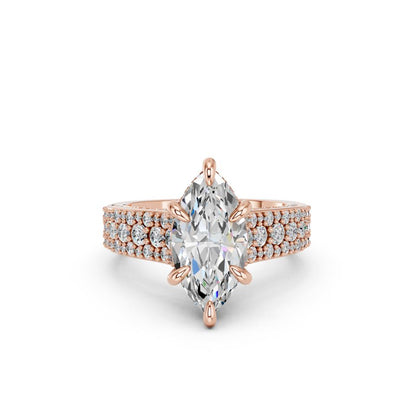 Marquise Cut Lab Grown Diamond Engagement Ring with triple pave band| D VS1