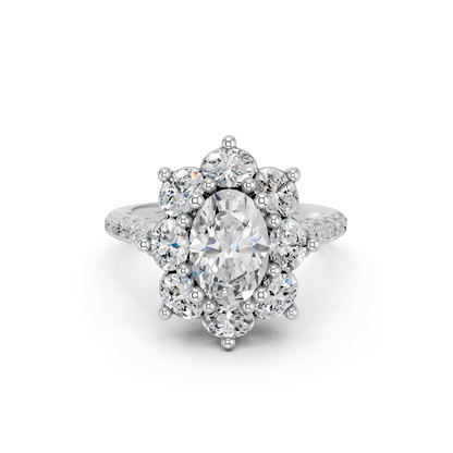 Oval Cut Lab Diamond with oval halo engagement ring with pave band| D VS1
