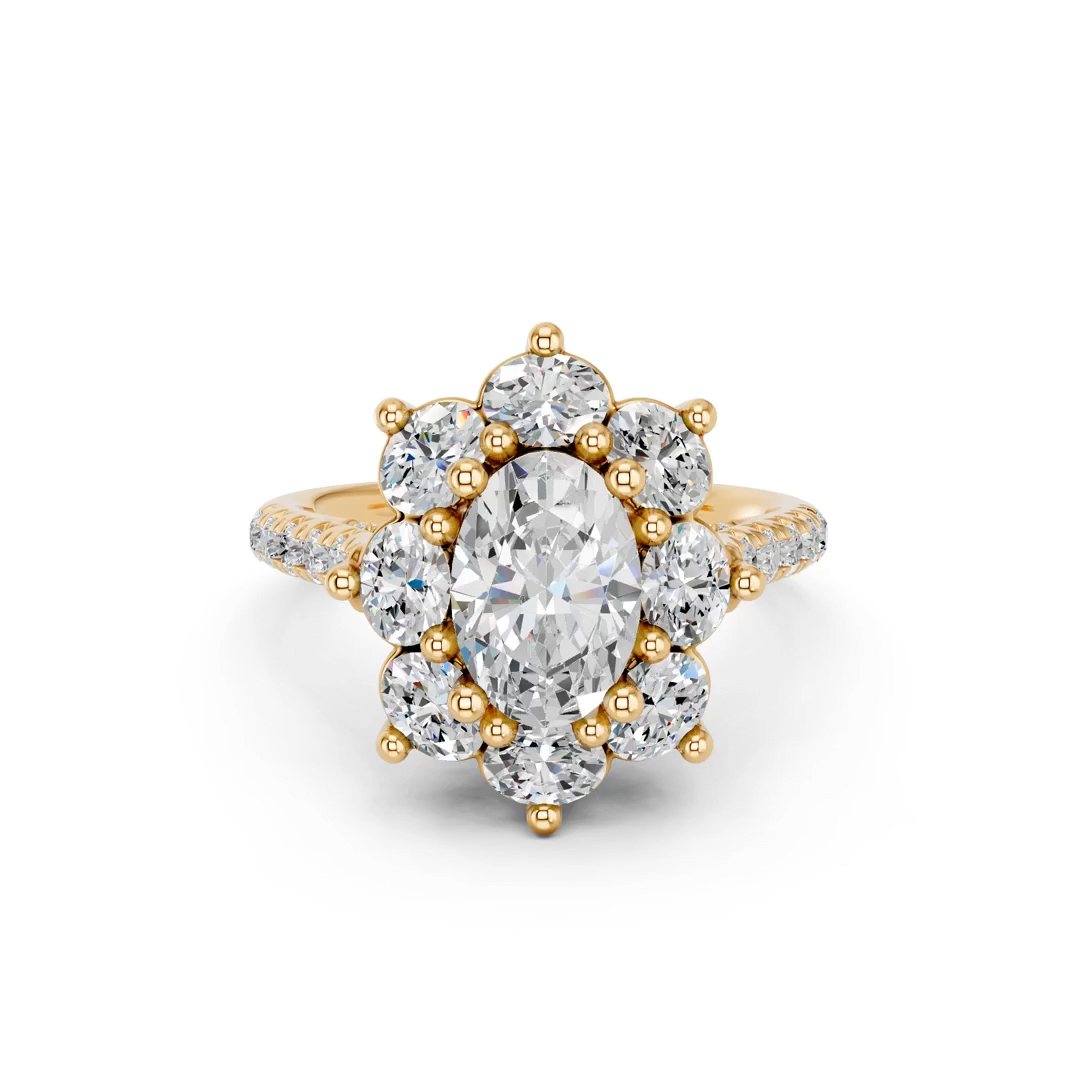 Oval Cut Lab Diamond with oval halo engagement ring with pave band| D VS1