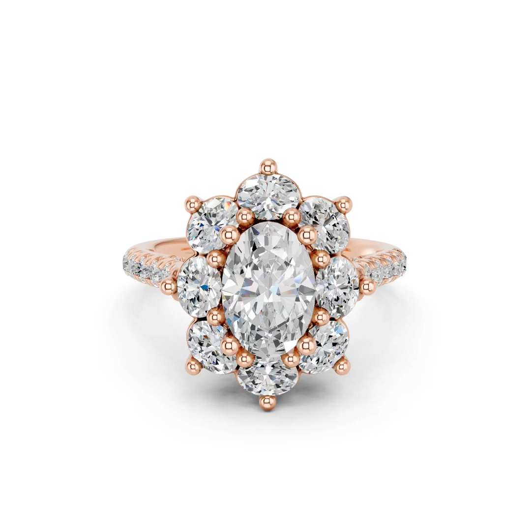 Oval Cut Lab Diamond with oval halo engagement ring with pave band| D VS1