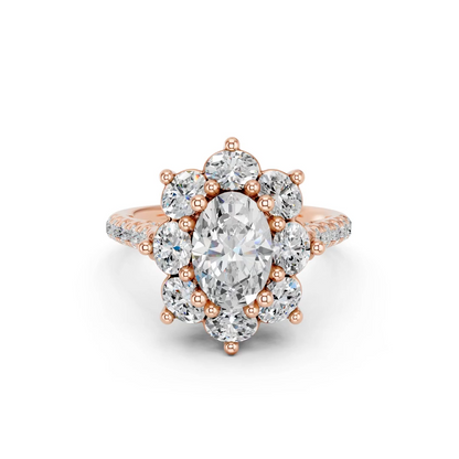 Oval Cut Lab Diamond with oval halo engagement ring with pave band| D VS1