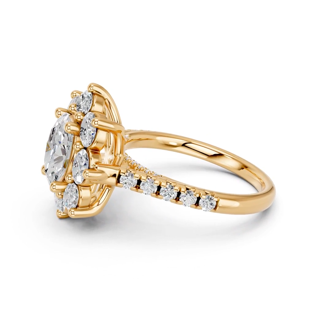 Oval Cut Lab Diamond with oval halo engagement ring with pave band| D VS1