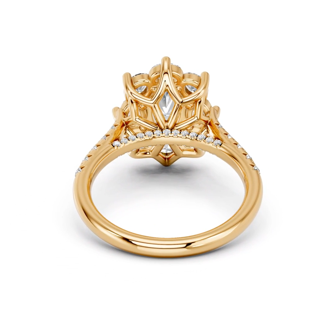 Oval Cut Lab Diamond with oval halo engagement ring with pave band| D VS1