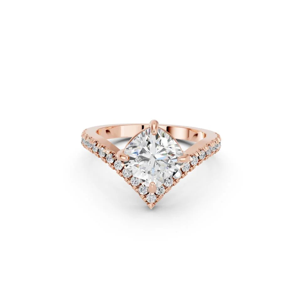 Cushion Cut Lab Grown Diamond Engagement Ring with bypass split pave band| D VS1