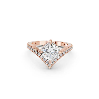 Cushion Cut Lab Grown Diamond Engagement Ring with bypass split pave band| D VS1