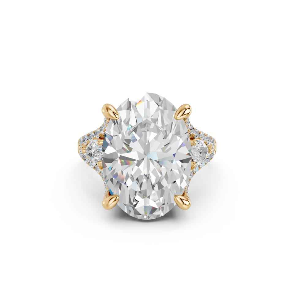 OVAL FANCY RING WITH HIDDEN HALO AND PAVE BAND