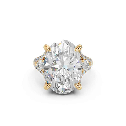 OVAL FANCY RING WITH HIDDEN HALO AND PAVE BAND