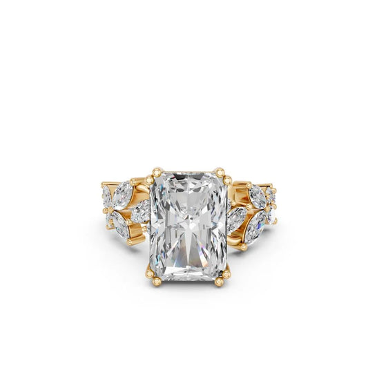 Radiant Cut Lab Diamond with marquise and round as floral side stones | D VS1