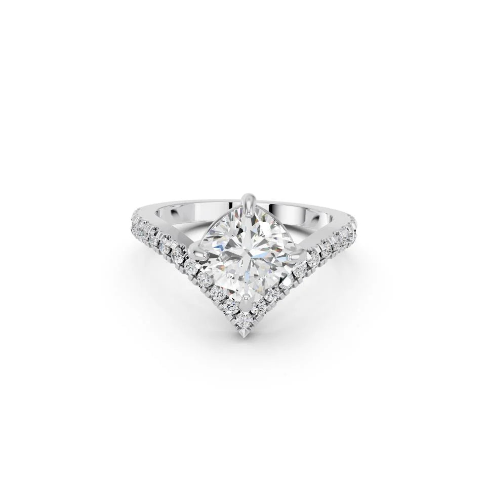 Cushion Cut Lab Grown Diamond Engagement Ring with bypass split pave band| D VS1