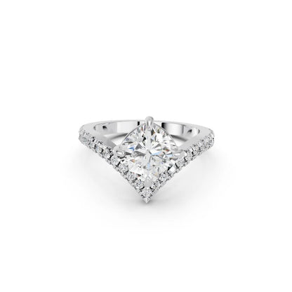 Cushion Cut Lab Grown Diamond Engagement Ring with bypass split pave band| D VS1